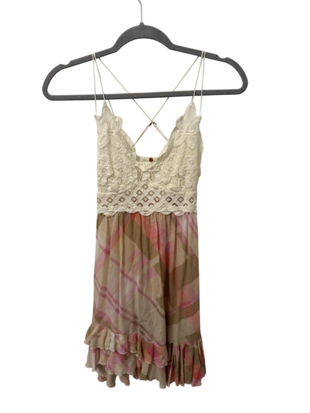 Free People women's cream, pink, brown plaid dress size small